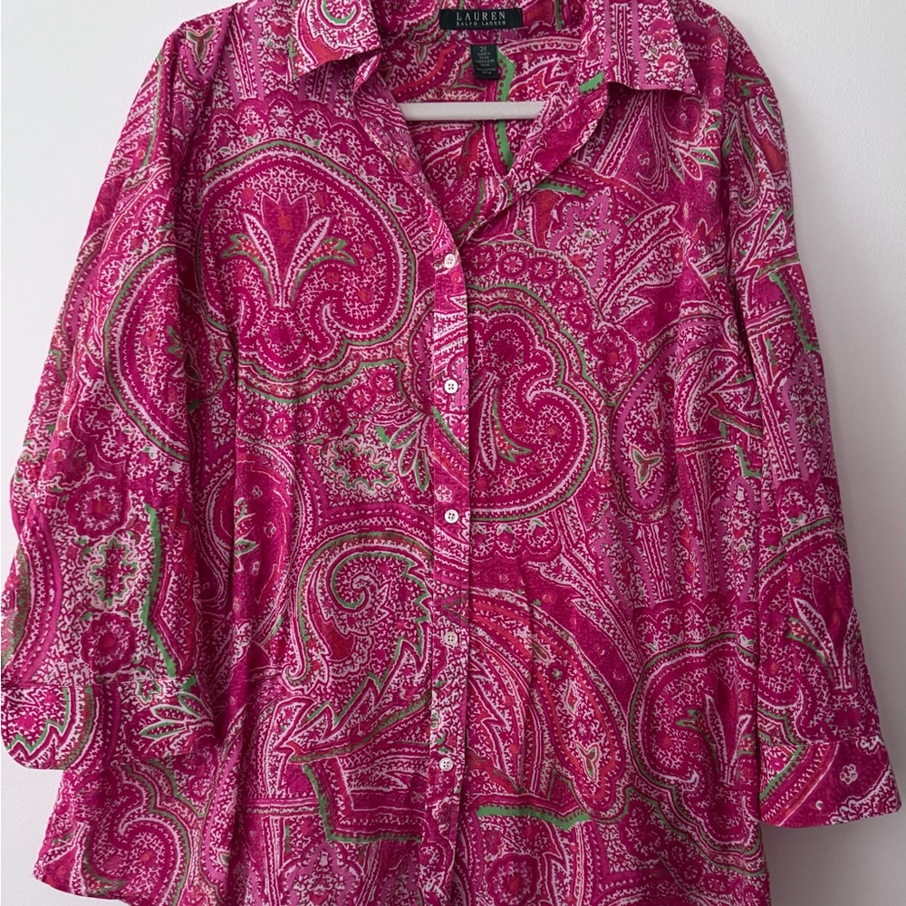 Ralph Lauren Pink 3/4 Sleeve Button Down Shirt